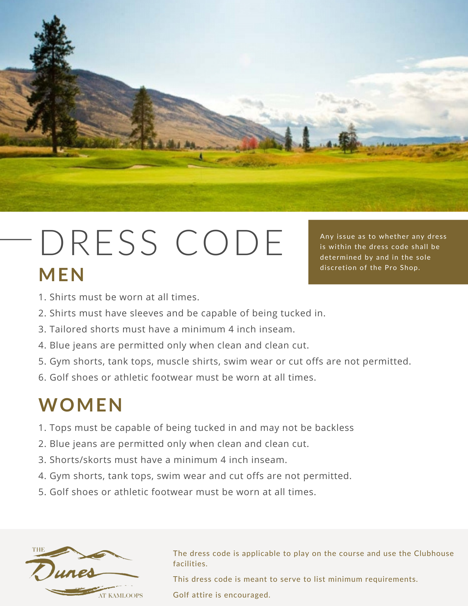 Dress Code - The Dunes at Kamloops